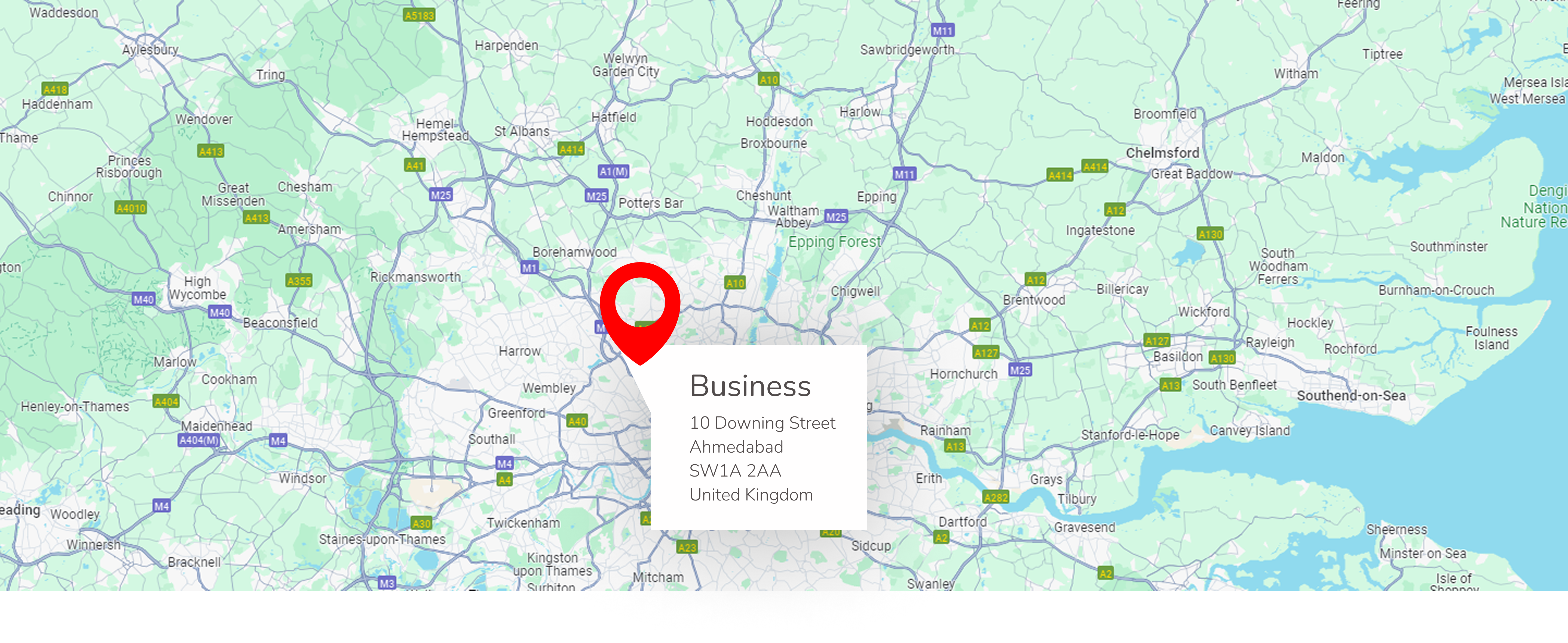 Map showing various locations with a marker indicating the business location